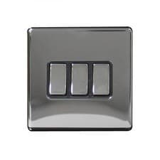 Image of 3 Gang 2 Way 10A Screwless Black Nickel Light Switch – Modern Wall Plate