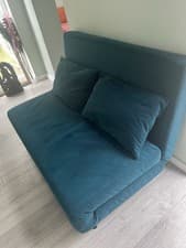 Image of Dusk  teal Velvet 2-Seater Sofa Bed. Dimensions: H 80cm W 118cm  L 76cm