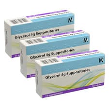 Image of Adults Glycerin Suppositories 12 x 4g - Constipation Relief -  3 Packs