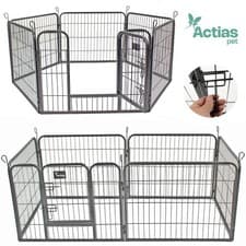 Image of Pet Play Run Cage Dog Puppy Pen Rabbit Guinea Pig Black Metal Folding Enclosure