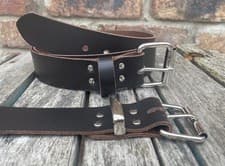 Image of Dark Brown Real Leather Belt & Steel Roller Buckle Handmade 3/4" - 2" Wide