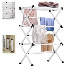 Image of Indoor 3 Tier Clothes Drying Rack Foldable Laundry Airer Space Saving White UK