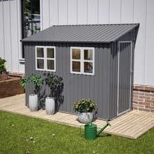 Image of BIRCHTREE 4x8ft Lean To Garden Shed Metal Storage Tool House Pent Roof Grey