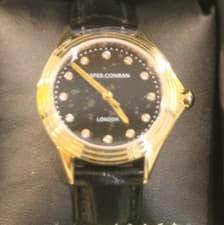 Image of LADIES JASPER CONRAN BLACK LEATHER STRAP BLACK FACE WATCH A150