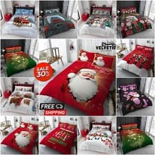 Image of Christmas Santa Duvet Cover Set Pillowcase Xmas Bedding Quilt Single Double KinG