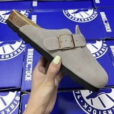 Image of Birkenstock Boston Unisex Taupe Suede Leather Soft Footbed Narrow Size 35-46 NEW