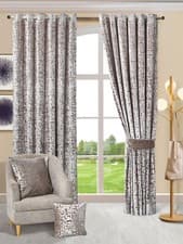 Image of Plush Velvet Curtains Eyelet Ring Top Ready Made Fully Lined Curtains Tie Backs