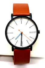 Image of Skagen Signatur Quartz Watch Brown Leather Strap Black Case White Dial - Boxed