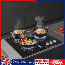 Image of OYAJIA 58cm Black 3 Burner Gas On Glass Hob With Cast Iron Pan Stands UK