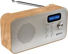 Image of Groov-e Lisbon Portable DAB FM Digital Radio Bluetooth LCD Alarm Clock Wooden