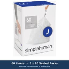 Image of Simplehuman Code J Bin Liners 30-45L | 3x20 = 60 Liners | GENUINE Sealed NEW