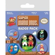 Image of Super Mario Bros. Retro 5 Badge Pack Nintendo Fully Licensed