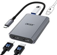 Image of Acer USB-C Dual HDMI Hub 4K@60Hz – 4-in-1, PD Charging, USB-A, USB-C Data