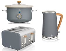 Image of Swan Nordic Grey Kettle 4 Slice Toaster & 3.5L Slow Cooker Matching Kitchen Set