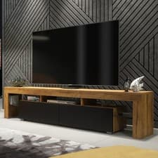 Image of 200cm I Modern TV Unit I Cabinet Stand with Storage I Oak I Matt Black Doors