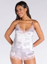 Image of Boux Avenue Cami Set Women's Amelia Stripe Satin Comfy Shorts Top Sleepwear