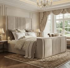 Image of Ellen Upholstered TV Bed Frame in Plush Velvet Fabric All Color UK Sizes 3ft-6ft