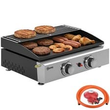 Image of Outsunny 2 Burner Grill Griddle, Tabletop Gas BBQ with Grease Cup, Black