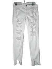 Image of American Eagle Size 8 White Jegging Jeans Stretch Step Hem Distressed