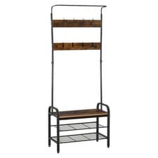 Image of HOMCOM Industrial Coat Rack Stand with 8 Hooks Hangers Storage Cabinet Brown