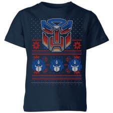 Image of Autobots Classic Ugly Knit Kids' Christmas T-Shirt - Navy