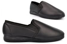 Image of Mens Leather Slippers Size 6 Boys Slippers Slip On Carpet Size 12 Rubber Sole