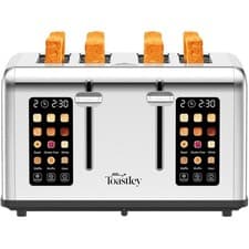 Image of Toastley 4 Slice Smart Toaster, Wide Slots, Dual Screens, Digital Timer, Silver