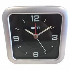 Image of BEEP ALARM CLOCK SQUARE IN SILVER AND BLACK WITH SWEEPING SECONDS HAND CRESCENDO