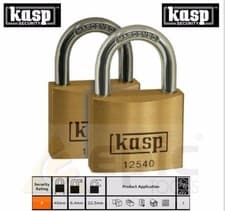 Image of 2 x KASP 40mm PREMIUM Brass Security Padlock Hardened Shackle Gate/Door K12540D2