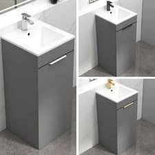 Image of Bathroom Cloakroom Vanity Unit Ceramic Basin Sink 400mm Wall Hung Floor Standing