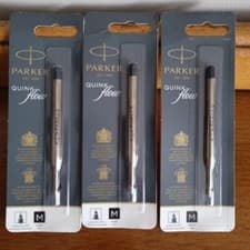 Image of Parker Ballpoint Pen Refill Medium Tip Black X 3 Quink Flow