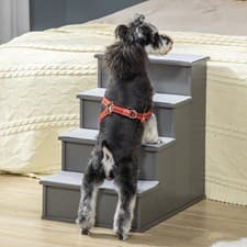 Image of PawHut 4 Step Wooden Dog Steps Pet Stairs Cat Ladder for Bed Couch