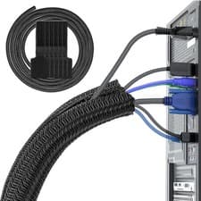 Image of Black Cable Tidy Sleeve(Length 10ft, Diameter 1/2 to 1 Inch Expandable), Braided