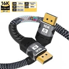 Image of 16K DisplayPort 2.1 Cable - 8K@120Hz, 4K@240Hz, 80Gbps for Gaming & TV UK