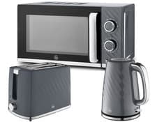 Image of Swan Windsor Grey Kettle Toaster Microwave Set Textured Finish Chrome Accents