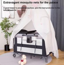 Image of Convertible Baby Cot 3 in 1 Bedside Cots, Metal Frame, Mattress, Mosquito Net