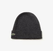 Image of Lacoste Mens Beanie Hat Grey Ribbed Wool RB3502