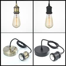 Image of E27 Ceiling Rose Light Fitting Vintage Industrial Pendant Lamp Bulb Holder Retro
