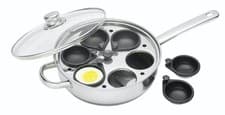 Image of KitchenCraft Stainless Steel Non-Stick 6 Egg Poacher Cup with Base and Lid 28cm