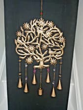 Image of HANDMADE RECYCLED METAL TREE OF LIFE HANGING WITH BELLS & BEADS FROM INDIA