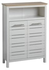 Image of Bathroom Storage Cabinet Kitchen Cupboard White Wood Slatted Unit Shelves