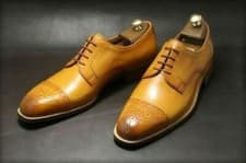 Image of Men's Handmade Genuine Tan Leather Oxford Brogue Toe Cap Lace Up Wedding Shoes