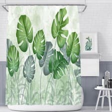Image of Bathroom Drapery Shower Curtain with Leaf Pattern Polyester Fabric