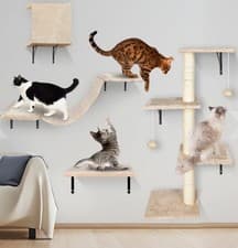 Image of Cat Climbing Frame Set 4-in-1 Wall Mounted Cat Tree, Shelves & Scratching Post