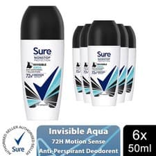 Image of 6x Sure Women Motion Sense AP Deodorant Rollon 72H Nonstop, Invisible Aqua 50ml