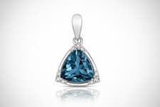 Image of London Blue Topaz and Diamond Trillion Pendant 9ct White Gold Necklace