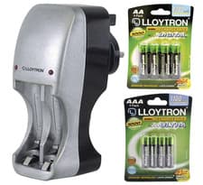Image of Battery Charger with AA AAA Rechargeable Batteries - Compact Plug-In Design