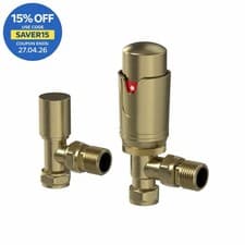 Image of RadiLux Angled Brushed Brass Thermostatic Radiator Valve Pack - 15mm