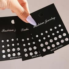 Image of A Set Of 12 Pairs Silver Cubic Zirconia Stud Earrings Small Round CZ Set Pack UK