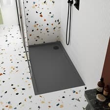 Image of Pearlstone Grey Slate Effect Rectangular Shower Tray 1100mm x 900mm